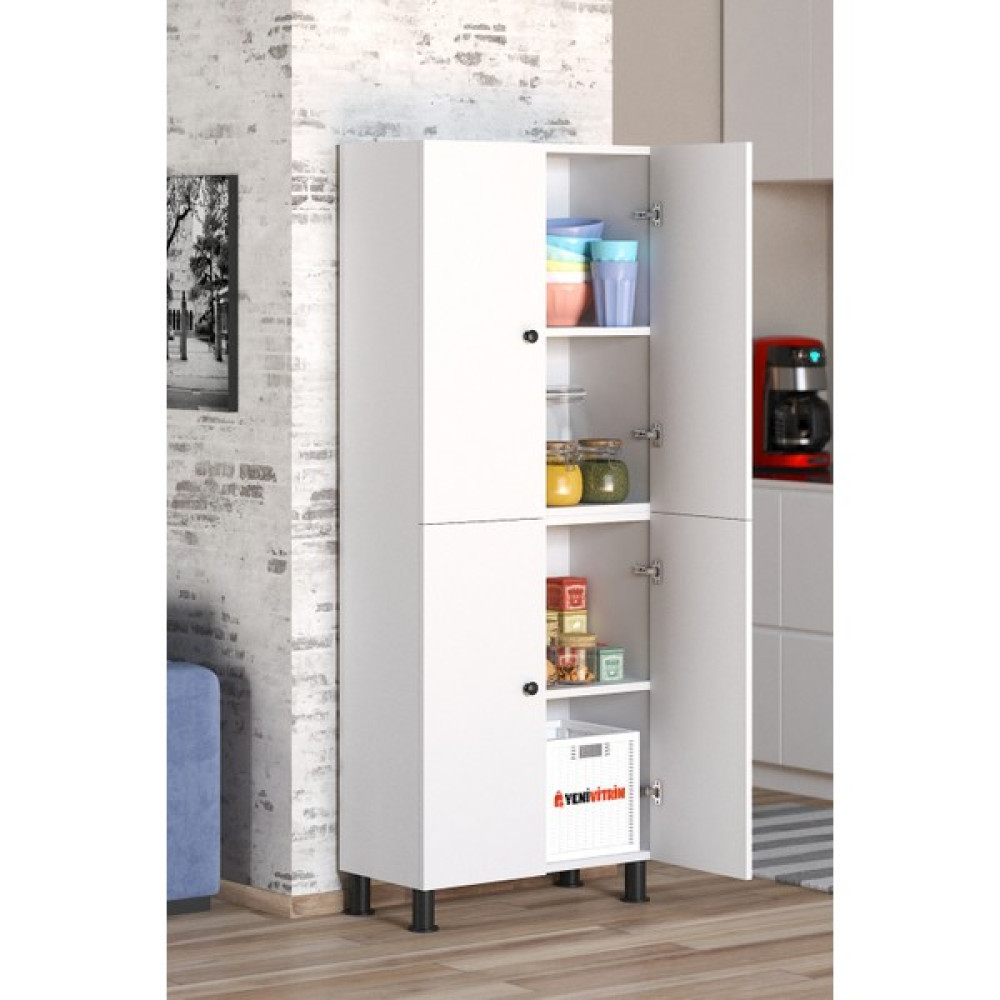 Yeni Vitrin %100 Mdf Beyaz 4 Kapaklı 4 Raflı Çok Amaçlı Banyo/kiler/balkon Dolabı 50 cm Gardrop & Dolap Fiyatı