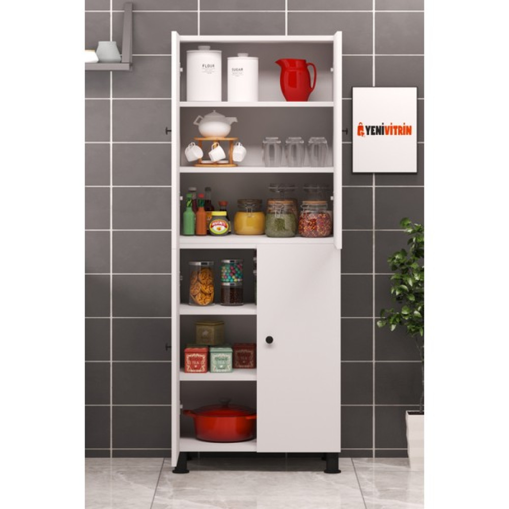 Yeni Vitrin 180 cm 4 Kapaklı Beyaz Çok Amaçlı Kiler Banyo Dolabı 68 cm En Gardrop & Dolap Fiyatı
