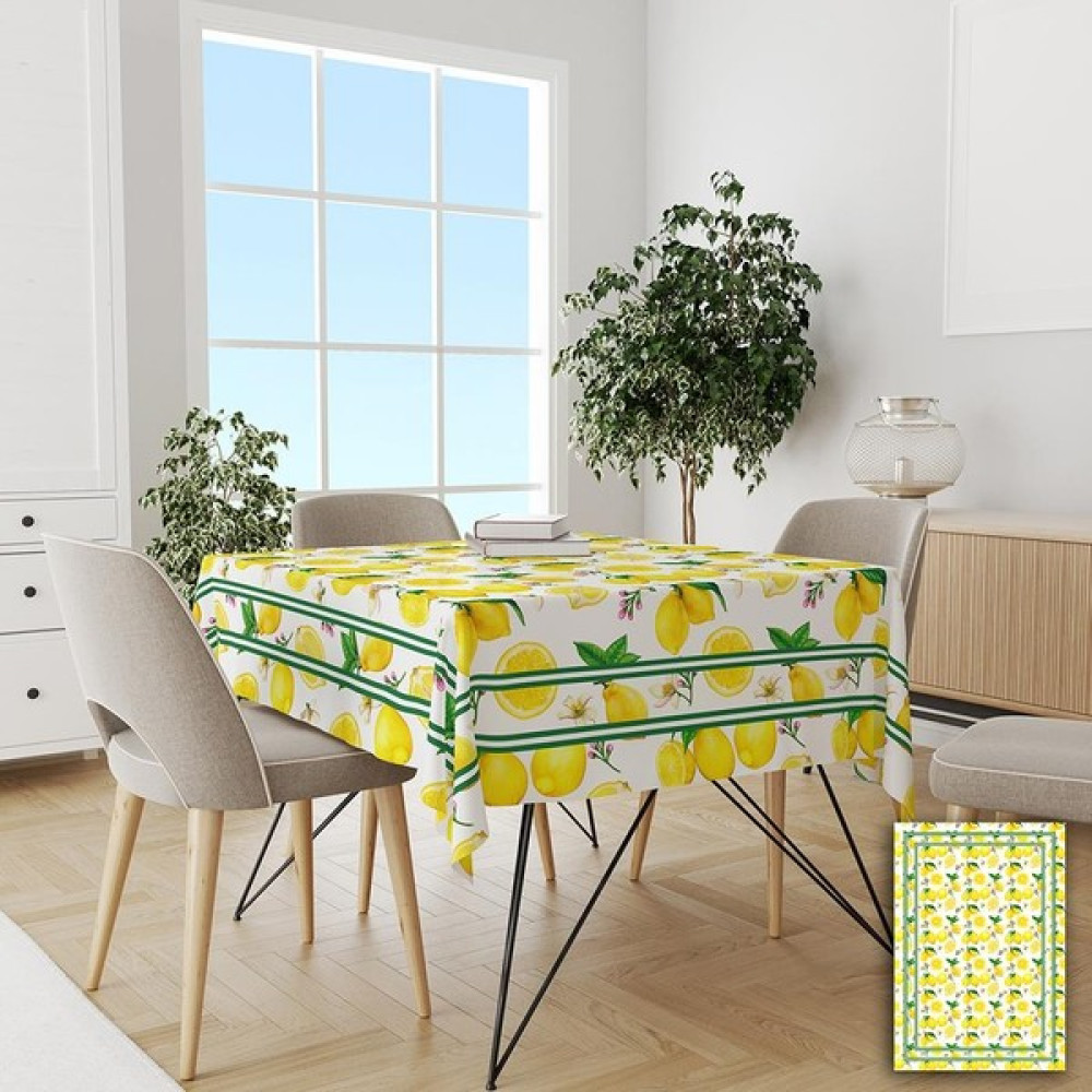 Yeni Yeşil Şeritli Limon Desenli Kolay Temizlenebilir Leke Tutmaz Dertsiz Masa Örtüsü - 120 x 150 cm - Sarı - Yeşil Masa Örtüsü Fiyatı