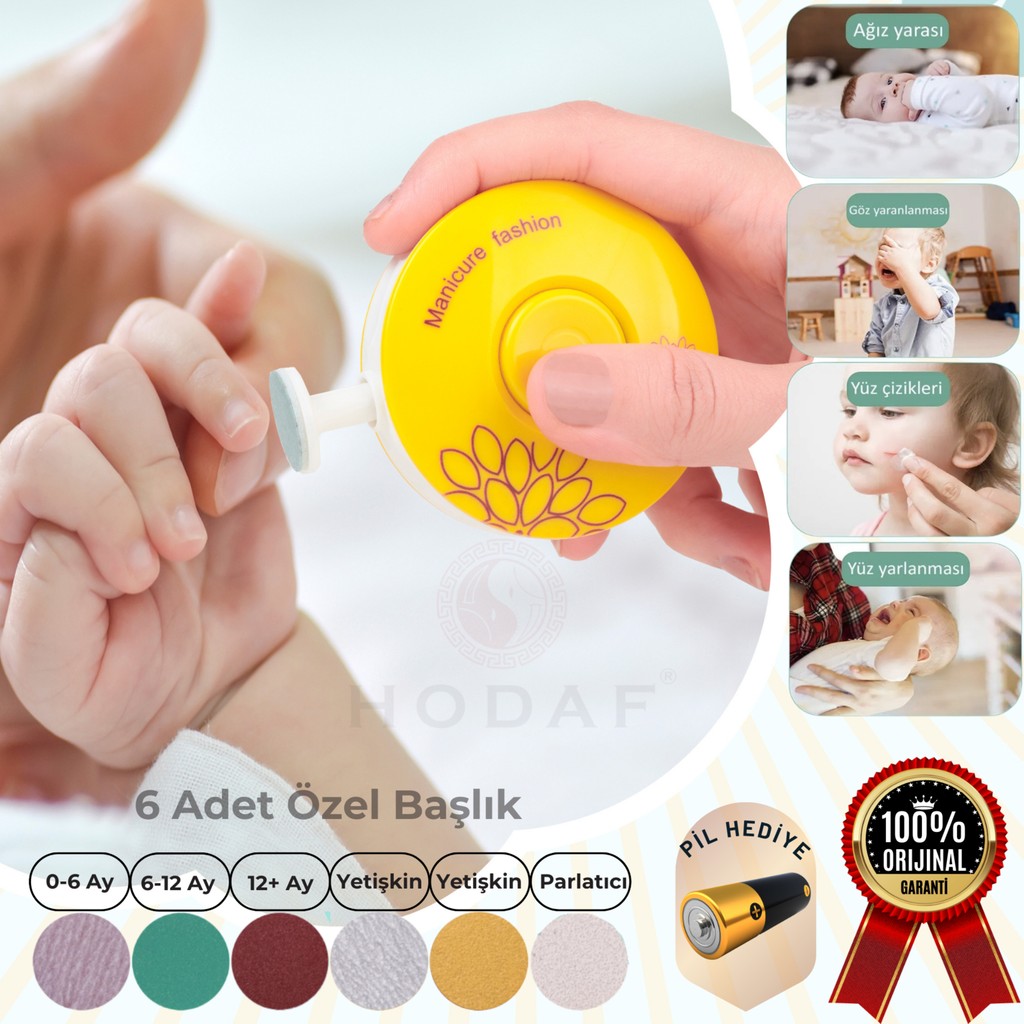 Yenidoğan Bebek Tırnak Törpüsü Pilli 6 Başlıklı Çocuk Tırnak Makası Manikür Set Bebek Bakım Tırnak Makası - Sarı Bebek Tırnak Makası Fiyatı