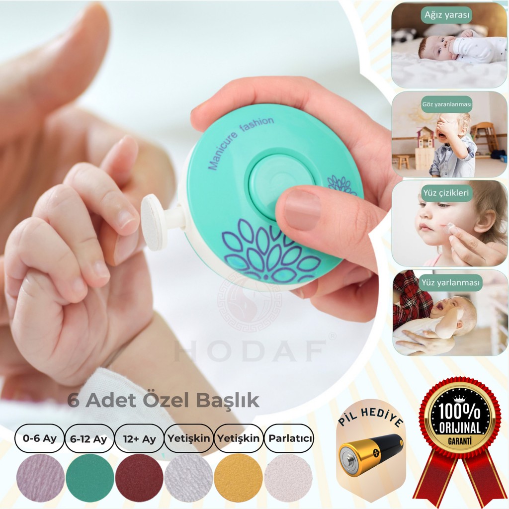 Yenidoğan Bebek Tırnak Törpüsü Pilli 6 Başlıklı Çocuk Tırnak Makası Manikür Set Bebek Bakım Tırnak Makası - Yeşil Bebek Tırnak Makası Fiyatı