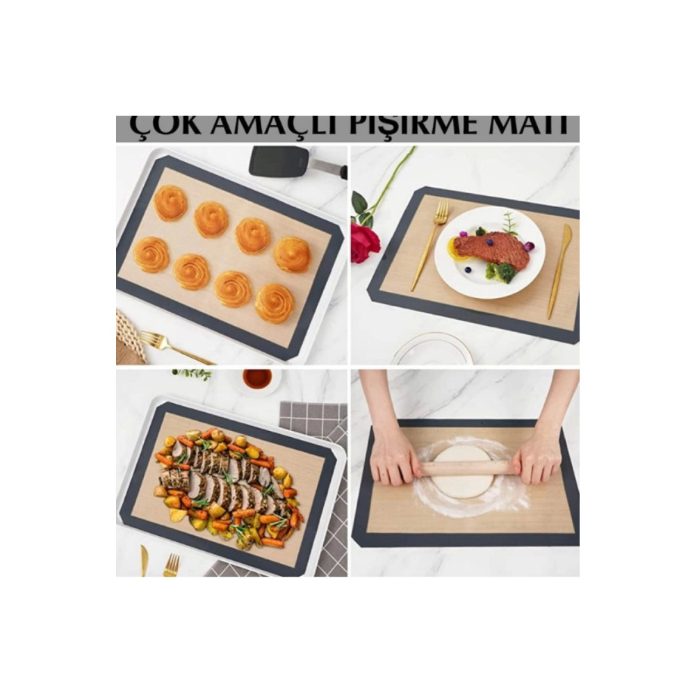 Yenigeldi Gri Renk Silikon Kenar Ortası Cam Elyaf Yanmaz Yapışmaz Pişirme Ve Hamur Açma Matı 40*30 1 Adet Kek Kalıpları Fiyatı