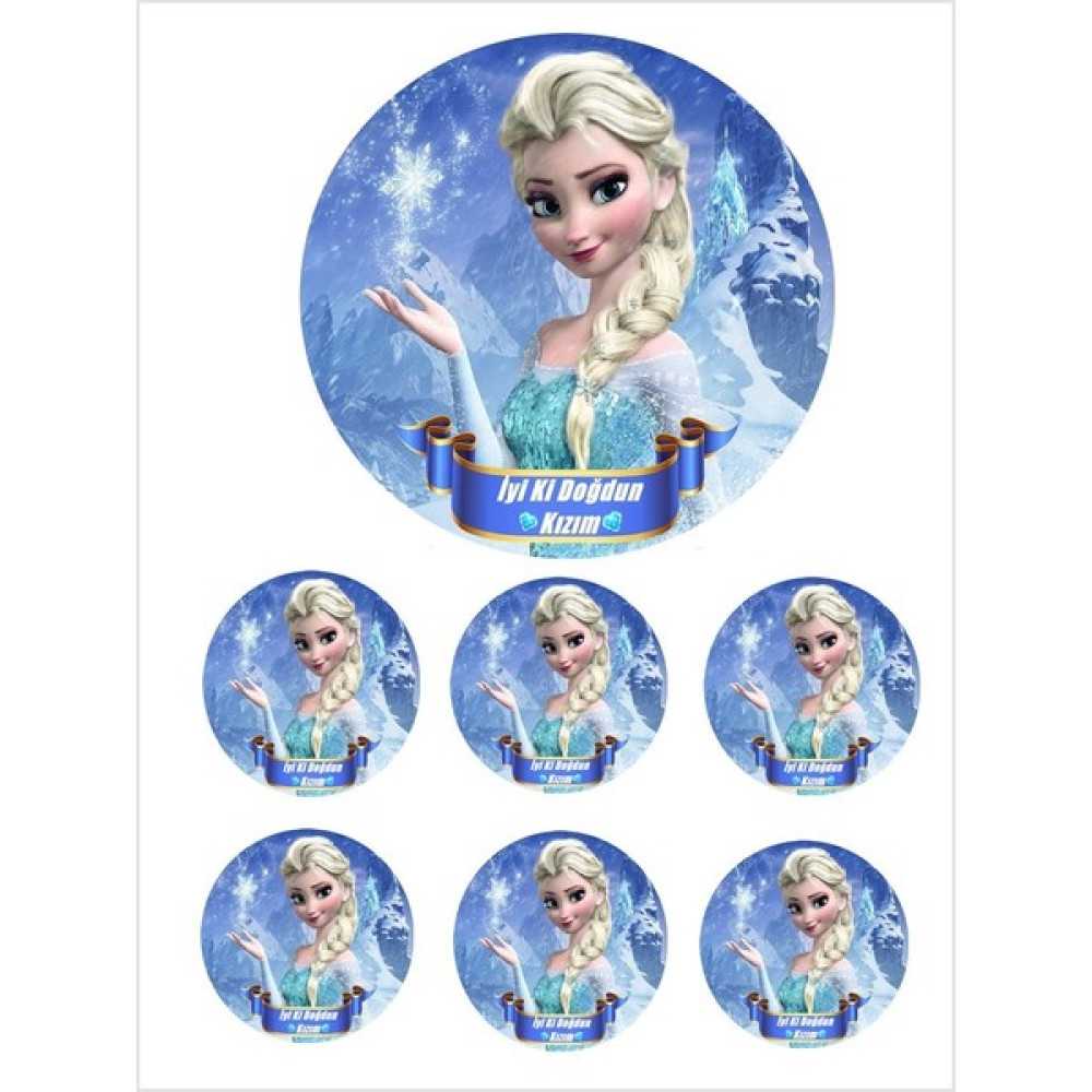Yenilebilir Pasta Resmi Pirinç Kağıdından Elsa 6-8-10 Kişilik Pastaya Uygun 16 cm Diğer Fiyatı