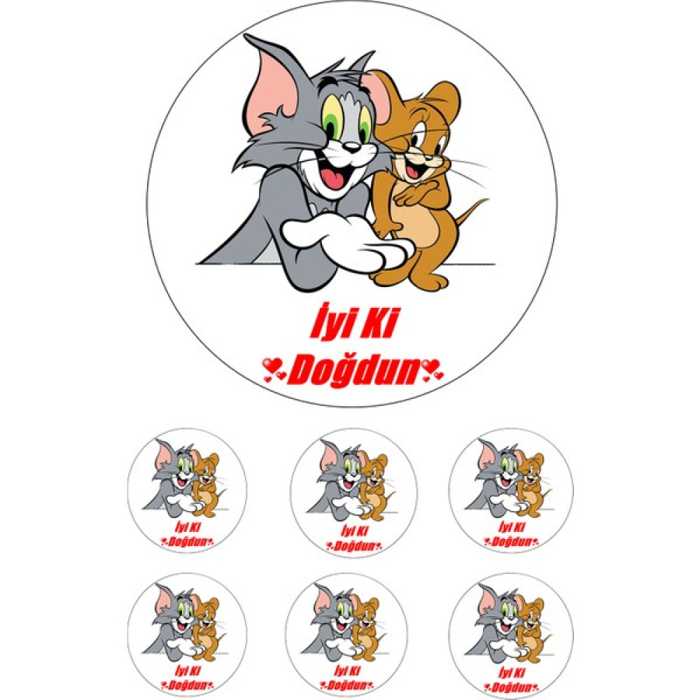 Yenilebilir Pasta Resmi Pirinç Kağıdından Tom Jery 6-8-10 Kişilik Pastaya Uygun 16 cm Diğer Fiyatı