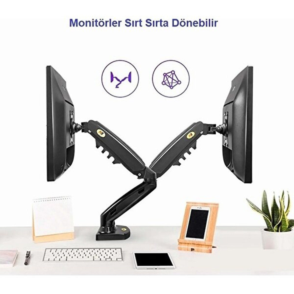 Yenilzd Nb F160 Çift Kol Gazlı Hareketli 10-27" Masa Tutucu - Siyah Monitör Aksesuarları Fiyatı