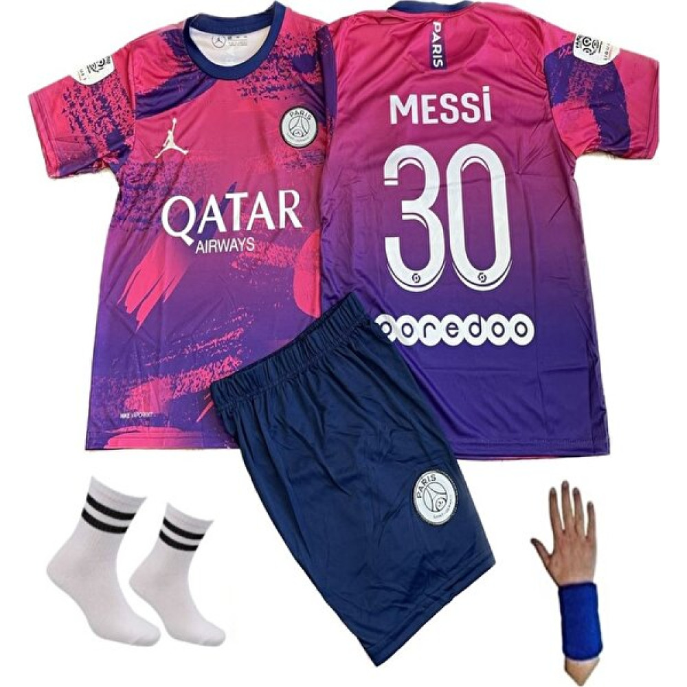 Yenteks Psg Messi Pembe-Mor Özel Tasarım Çocuk Futbol Forması 4'lü Set Futbol Malzemeleri Fiyatı
