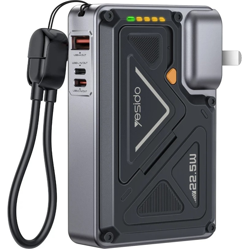 Yesido YP89 Akım Korumalı ve Standlı 10.000 Mah 5in1 22.5W Pd ve 15W Kablosuz Hızlı Şarj Destekli Magsafe Powerbank - Siyah Taşınabilir Şarj Cihazı - Powerbank Fiyatı