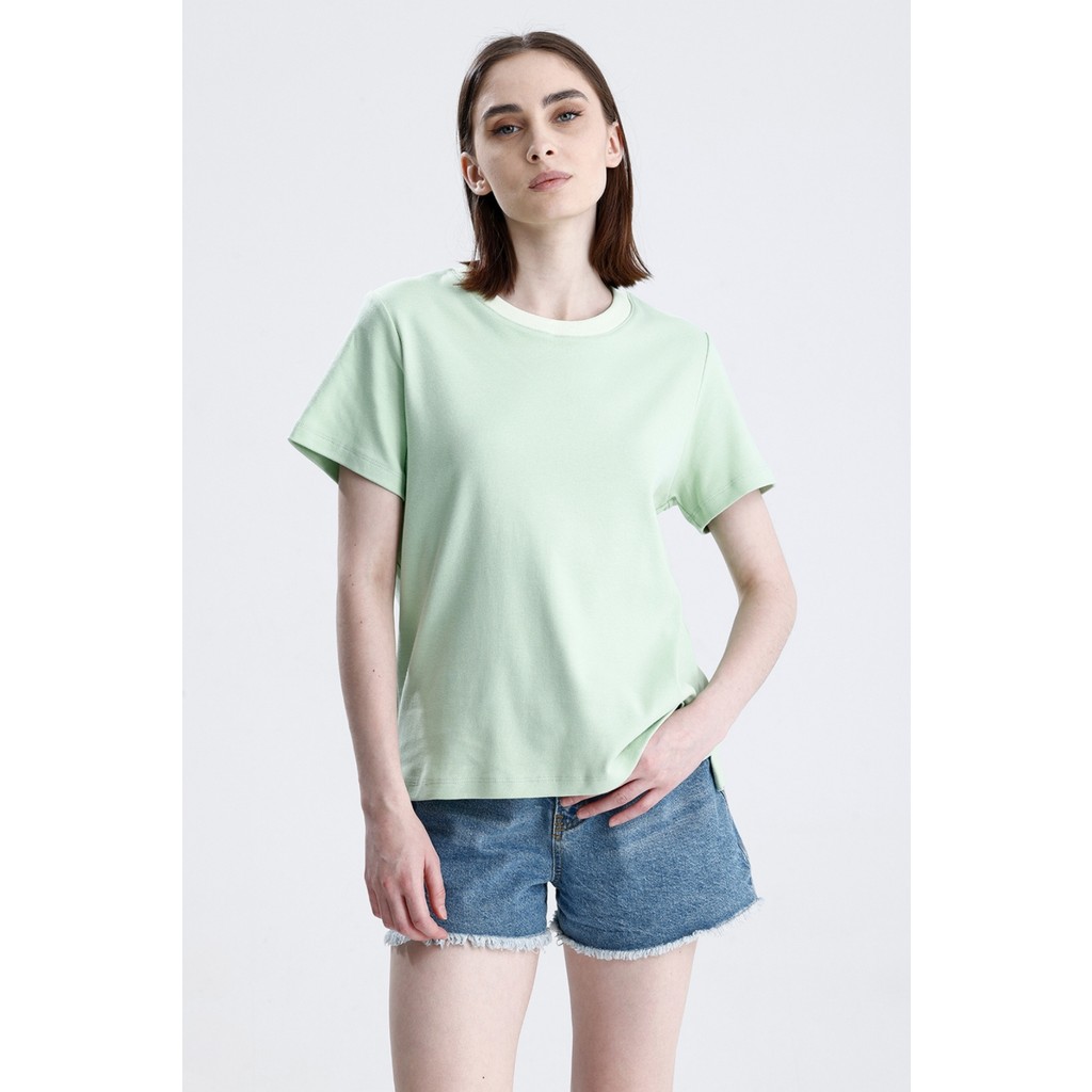 Yeşil Regular Fit Basic Kadın T-Shirt %100 Pamuk Yırtmaçlı Kısa Kol Bisiklet Yaka Düz Renk Giyim & İç Giyim Fiyatı