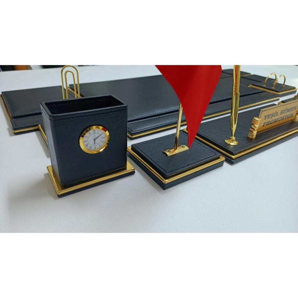 Yeşil Sümen Promosyon Asos Siyah ve Gold Deriden Oluşan Kişiye Özel Isimlikli Lüks Sümen ve Makam Takımı Sümen Takımı Fiyatı