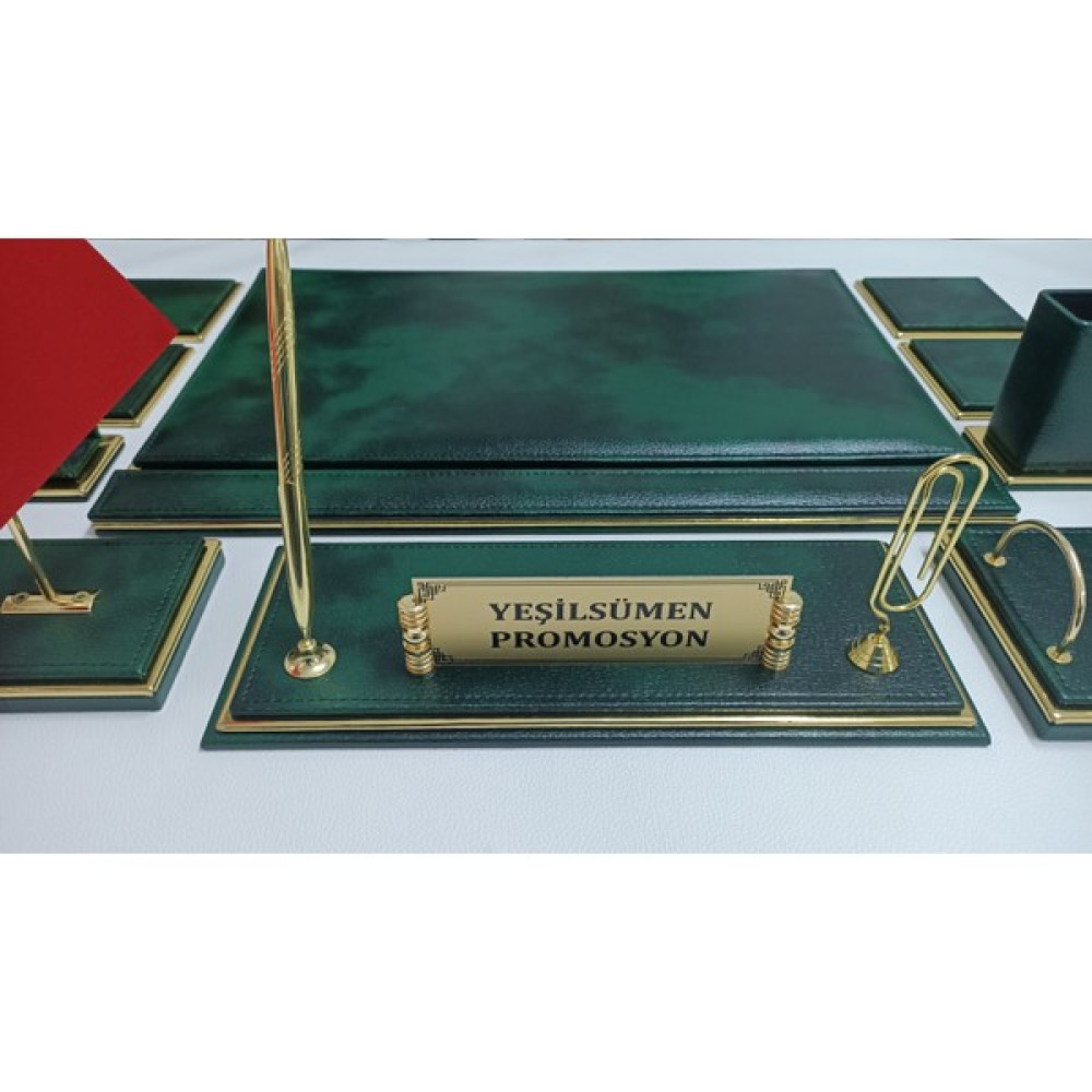 Yeşil Sümen Promosyon Bulut Yeşil ve Gold Deriden Oluşan Lüks Sümen ve Makam Takımı Sümen Takımı Fiyatı