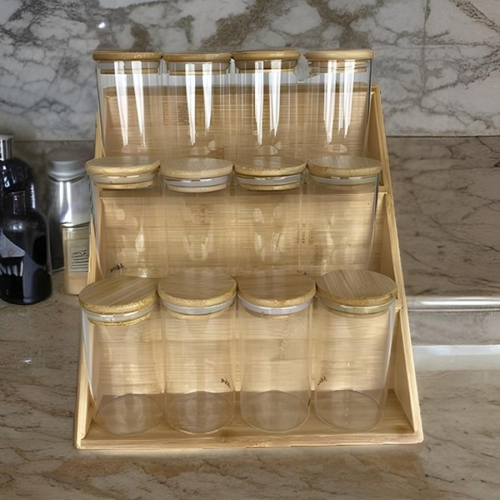 Yeşilçam Sepeti 12'li 200 ml Yuvarlak Baharatlık Seti ve Katlanabilir Bambu Stand Baharat Setleri & Baharatlıklar Fiyatı