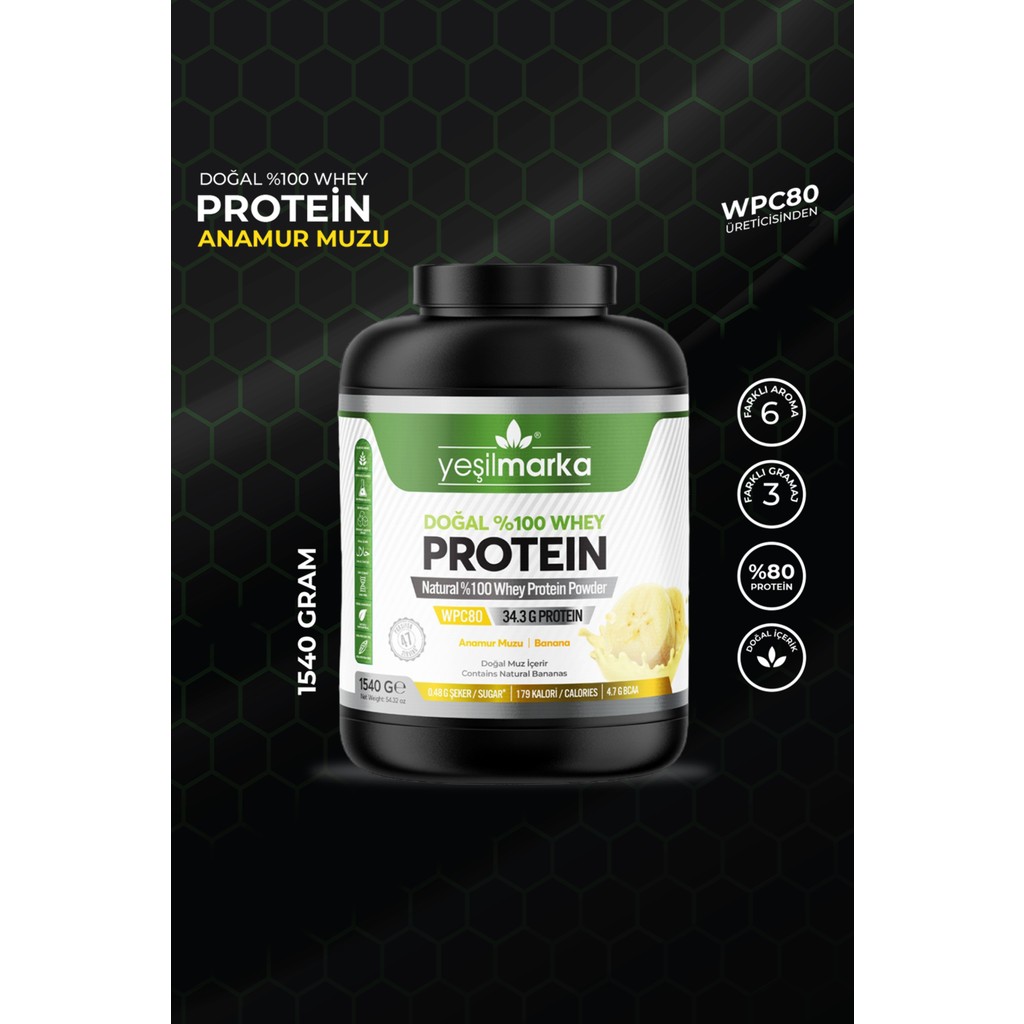 Yeşilmarka Doğal Whey Protein Tozu 1540 gr Anamur Muzu Diğer Fiyatı