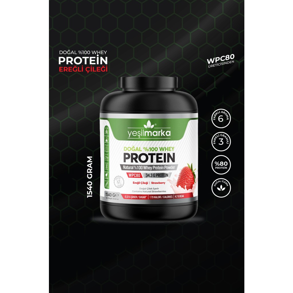 Yeşilmarka Doğal Whey Protein Tozu 1540 gr Ereğli Çileği Diğer Fiyatı