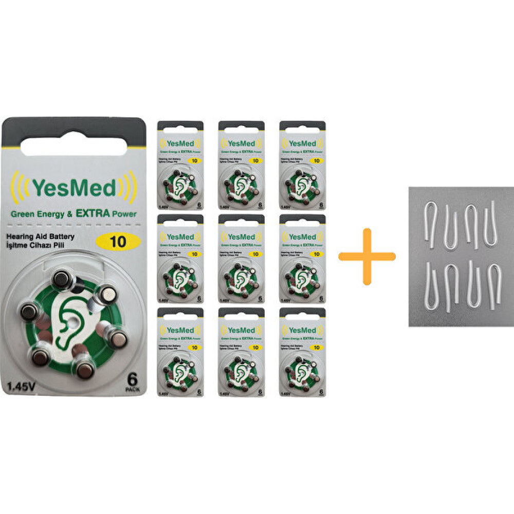 Yesmed Extra Power 10 Numara Işitme Cihazı Pili (10 Paket x 6 Adet = 60 Adet Pil) + Hediye Işitme Cihazı Hortumu (8 Adet, Orta-Standart Olan Kıvrıl... Diğer Fiyatı