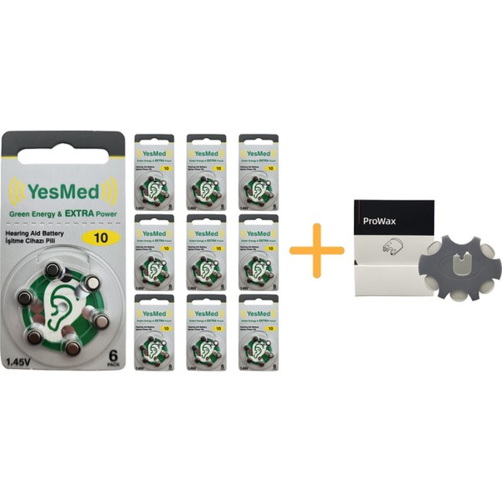Yesmed Extra Power 10 Numara Işitme Cihazı Pili (10 Paket x 6 Adet = 60 Adet Pil) + Hediye Prowax Filtre Şarj Cihazları & Kitler Fiyatı