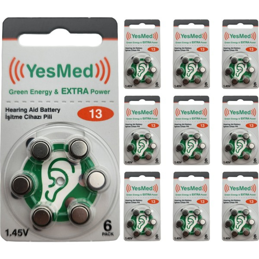 Yesmed Extra Power 13 Numara Işitme Cihazı Pili (10 Paket x 6 Adet = 60 Adet Pil) Şarj Cihazları & Kitler Fiyatı