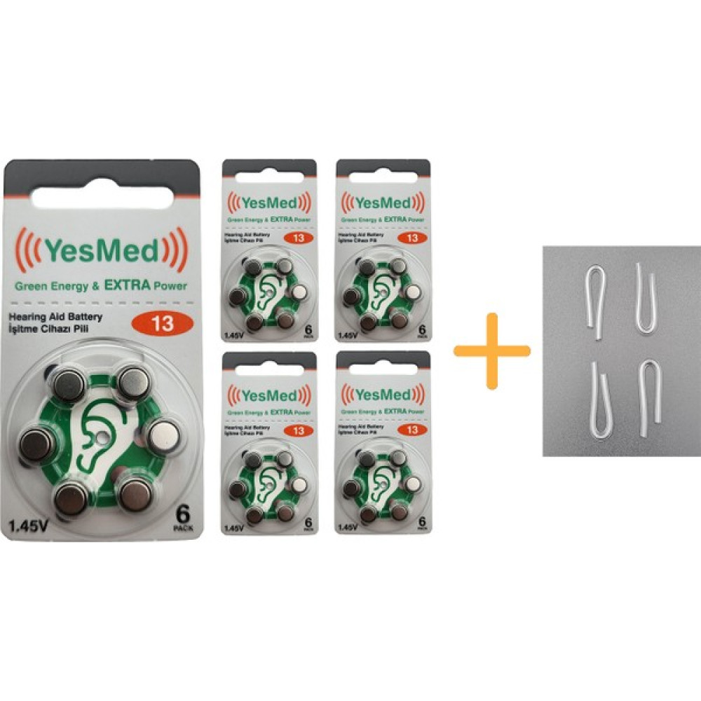 Yesmed Extra Power 13 Numara Işitme Cihazı Pili (5 Paket x 6 Adet = 30 Adet Pil) + Hediye Işitme Cihazı Hortumu (4 Adet, Orta-Standart Olan Kıvrılm... Diğer Fiyatı
