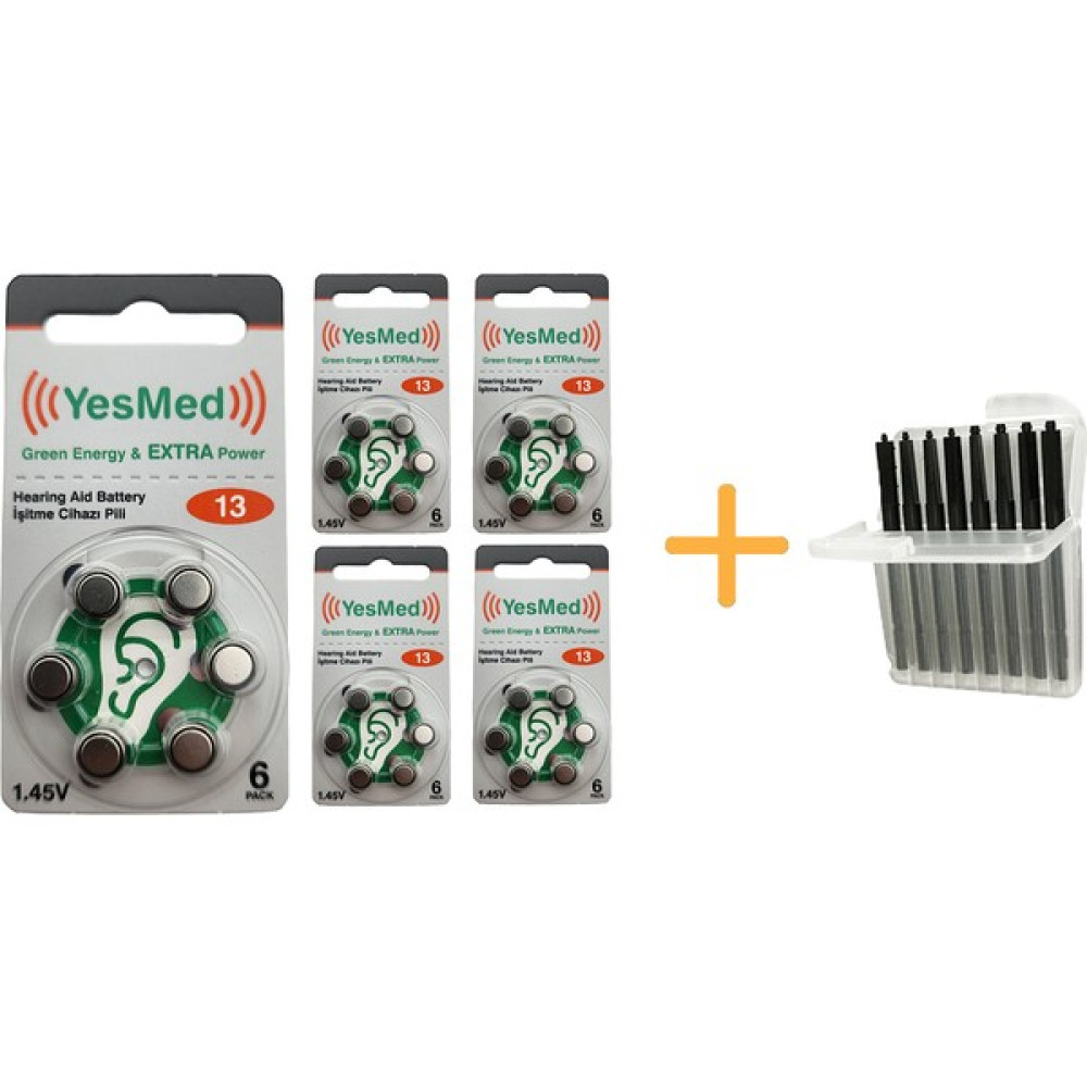 Yesmed Extra Power 13 Numara Işitme Cihazı Pili (5 Paket x 6 Adet = 30 Adet Pil + Işitme Cihazı Filtresi Şeffaf Paket Şarj Cihazları & Kitler Fiyatı