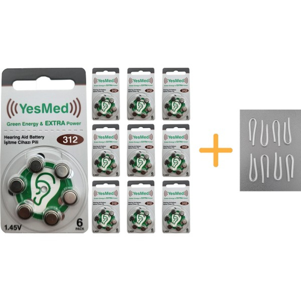 Yesmed Extra Power 312 Numara Işitme Cihazı Pili (10 Paket x 6 Adet = 60 Adet Pil) + Hediye Işitme Cihazı Hortumu (8 Adet, Orta-Standart Olan Kıvrı... Diğer Fiyatı