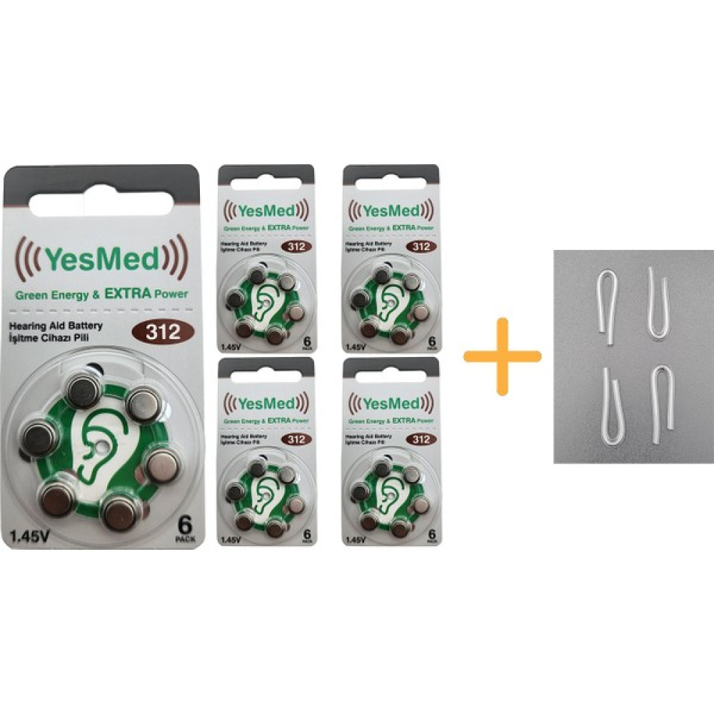 Yesmed Extra Power 312 Numara Işitme Cihazı Pili (5 Paket x 6 Adet = 30 Adet Pil) + Hediye Işitme Cihazı Hortumu (4 Adet, Orta-Standart Olan Kıvrıl... Diğer Fiyatı