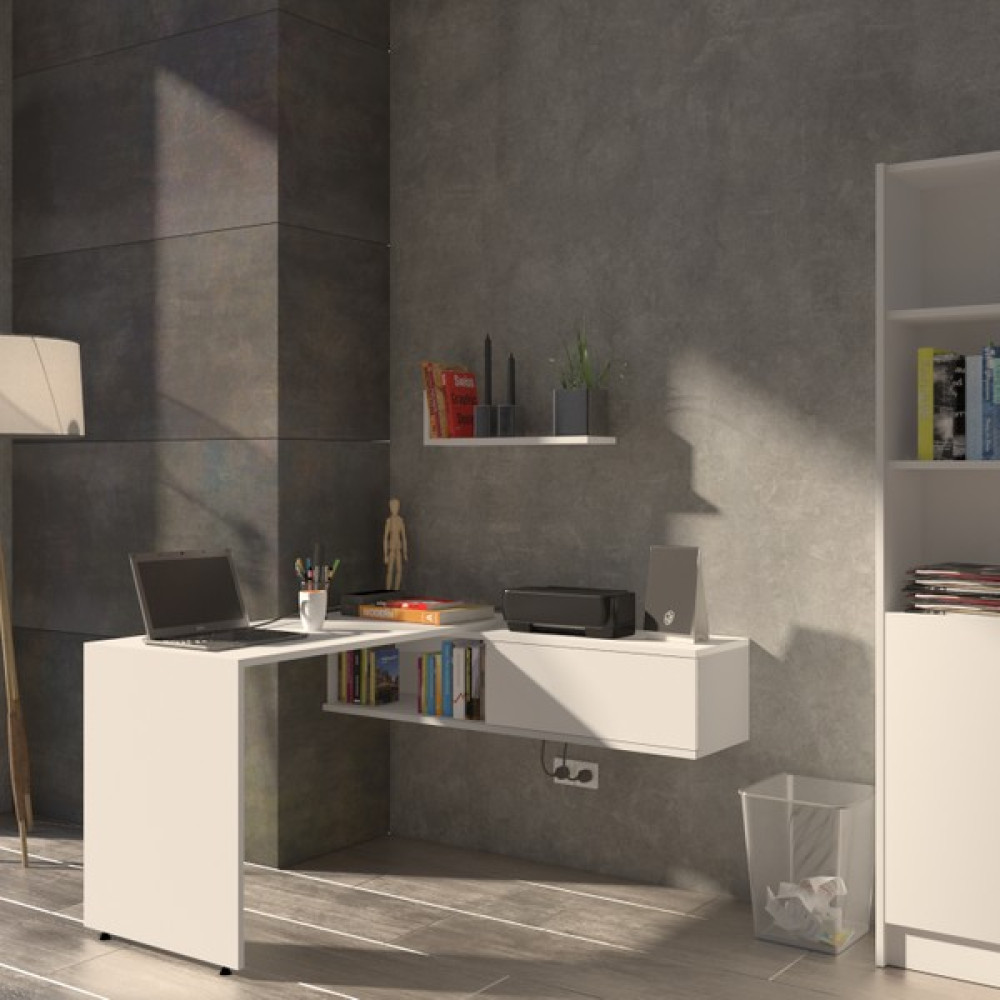 Yeti Mobilya 12073CLM Çalışma Masası Bilgisayar Masası Kitaplıklı Raflı - 120 x 52 x 73 cm - Beyaz Çalışma Masası Fiyatı