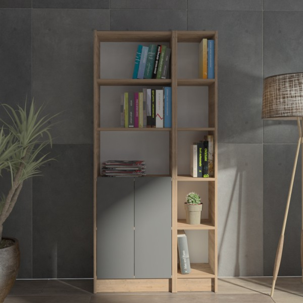 Yeti Mobilya Kuta FLAT85 Kitaplık 2 Kapaklı Kütüphane - Antrasit Kitaplık Fiyatı