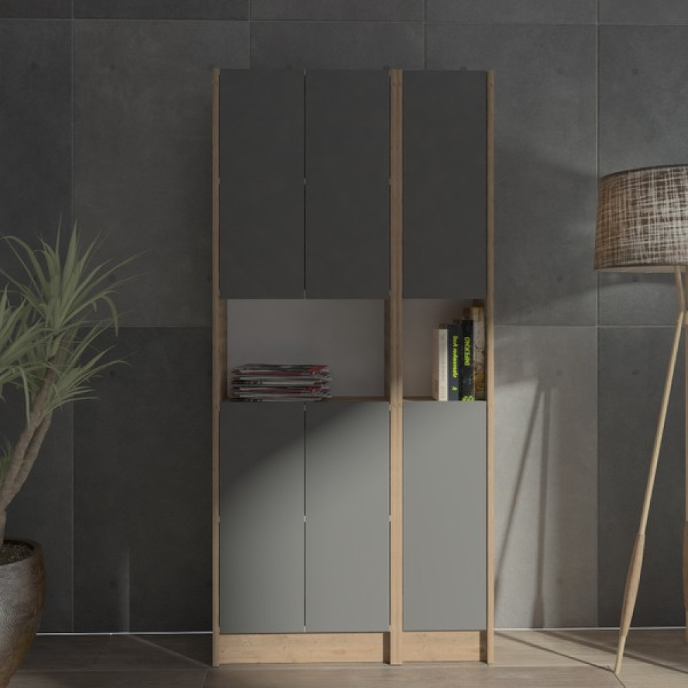 Yeti Mobilya Kuta FLAT85 Kitaplık 6 Kapaklı Kütüphane - Antrasit Kitaplık Fiyatı