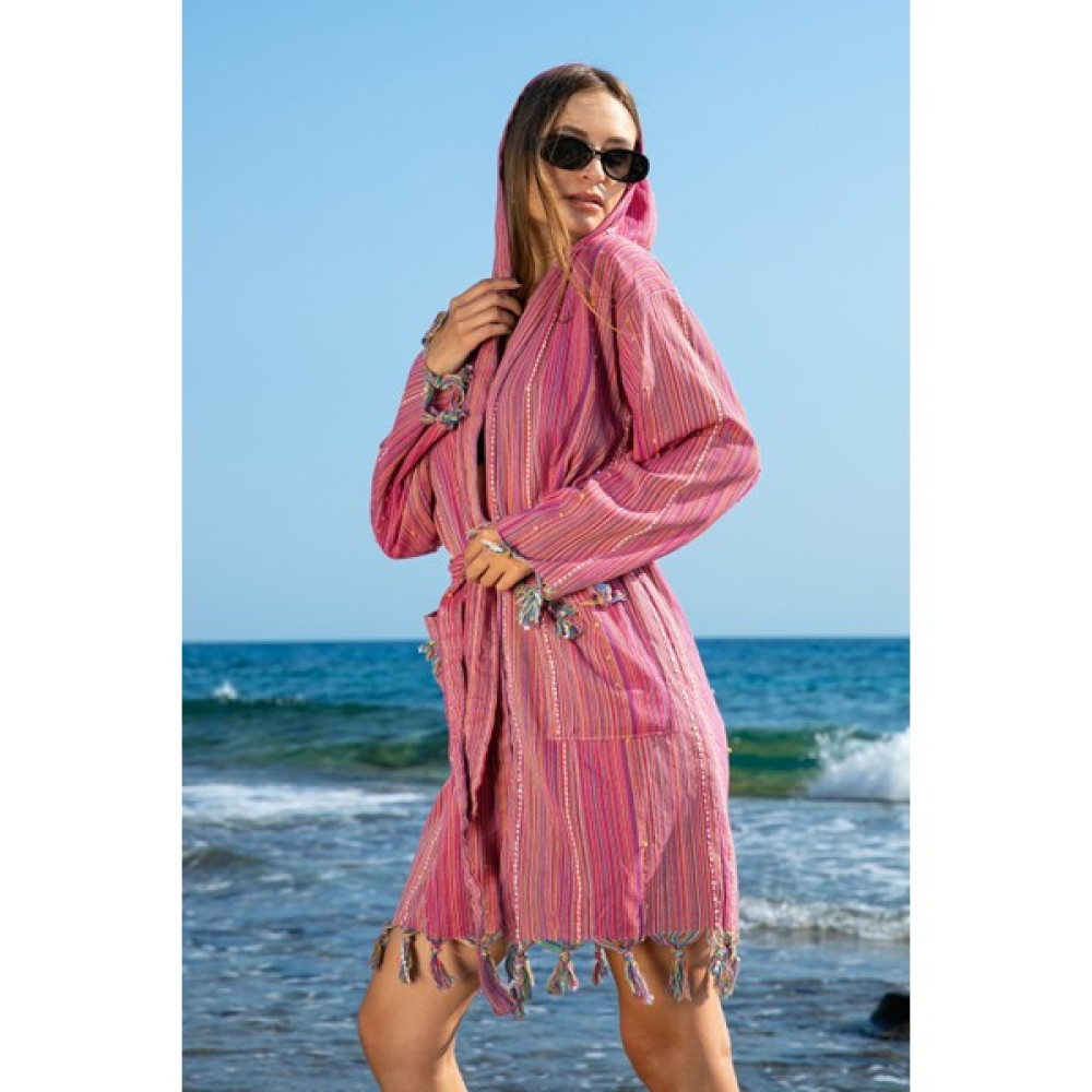 Yg Home Pamuk Unisex Kapişonlu Peştemal Bornoz Emma - Standart - Pembe Bornoz Fiyatı