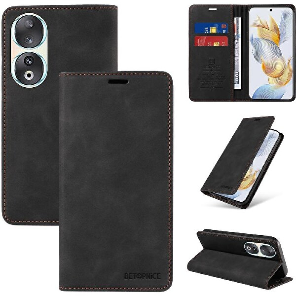 YH Market Honor Için Kılıf 90 5g Pu Deri Folio Cüzdan Manyetik Koruyucu (Yurt Dışından) - Siyah - Honor 90 5G Cep Telefonu Kılıfı Fiyatı