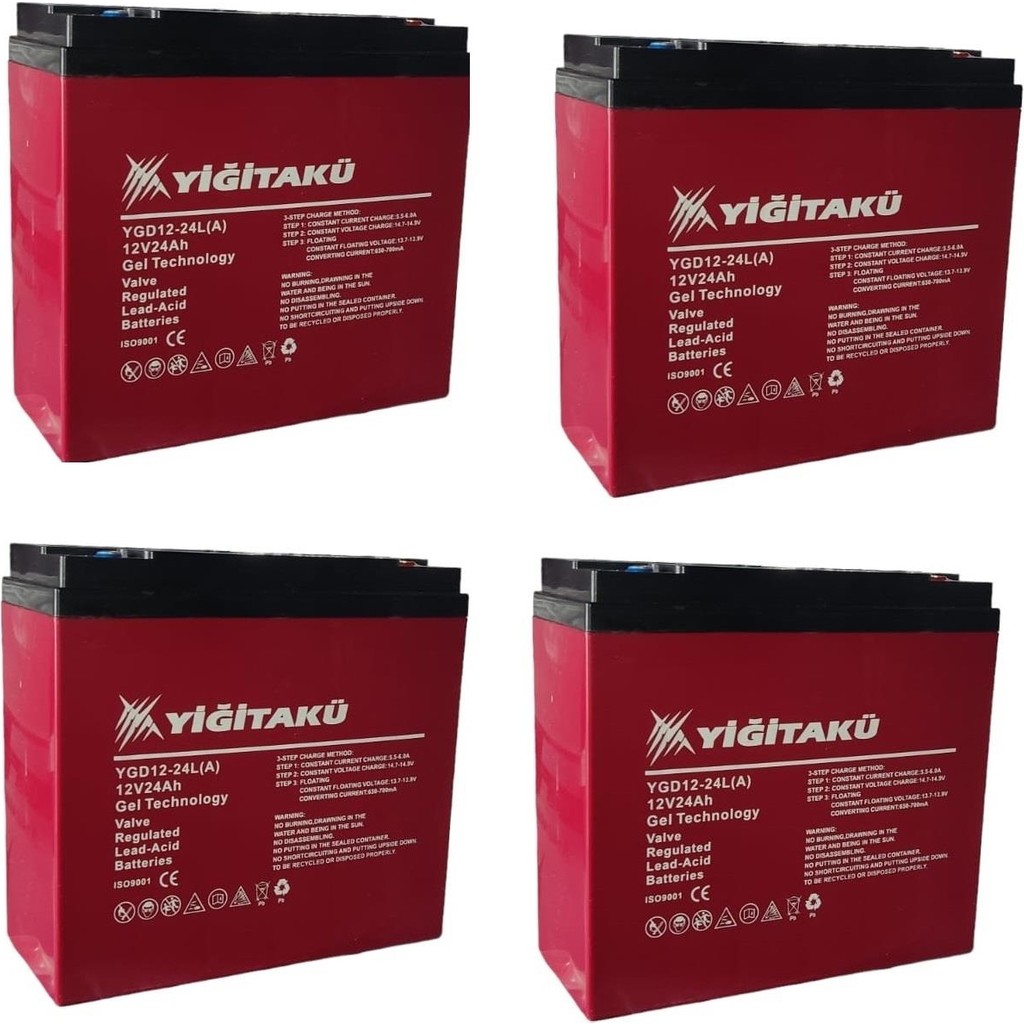 Yiğit 12V 24AMPER (24AH) Jel Akü 4'lü Paket 2026 Üretim Ebatları: 169X179X78MM Diğer Fiyatı