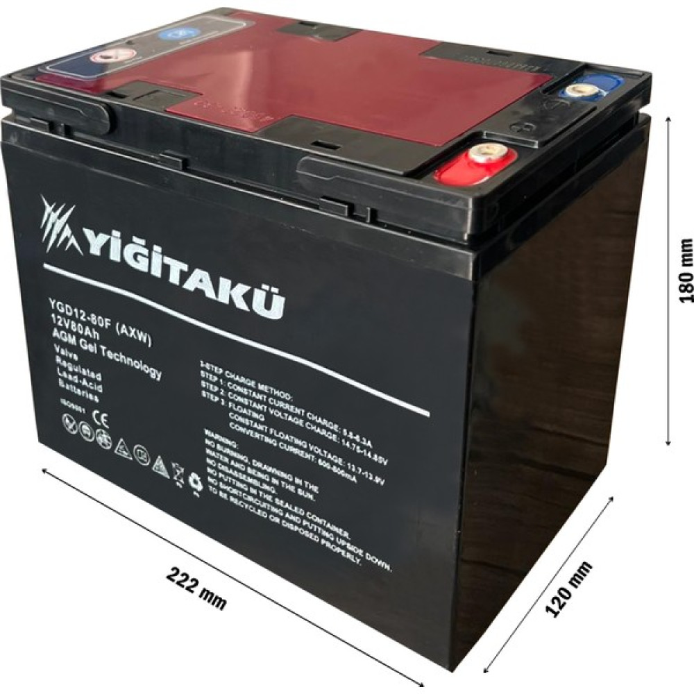 Yiğit Akü Yiğit 12V 80AH Jel Elektrikli Bisiklet Aküsü 2024 Üretim Akü Fiyatı