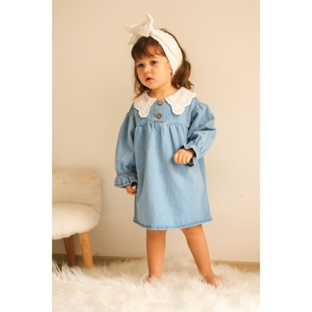 Yigit Butik Dantel Yaka Denim Elbise Kız Çocuk Elbise Fiyatı