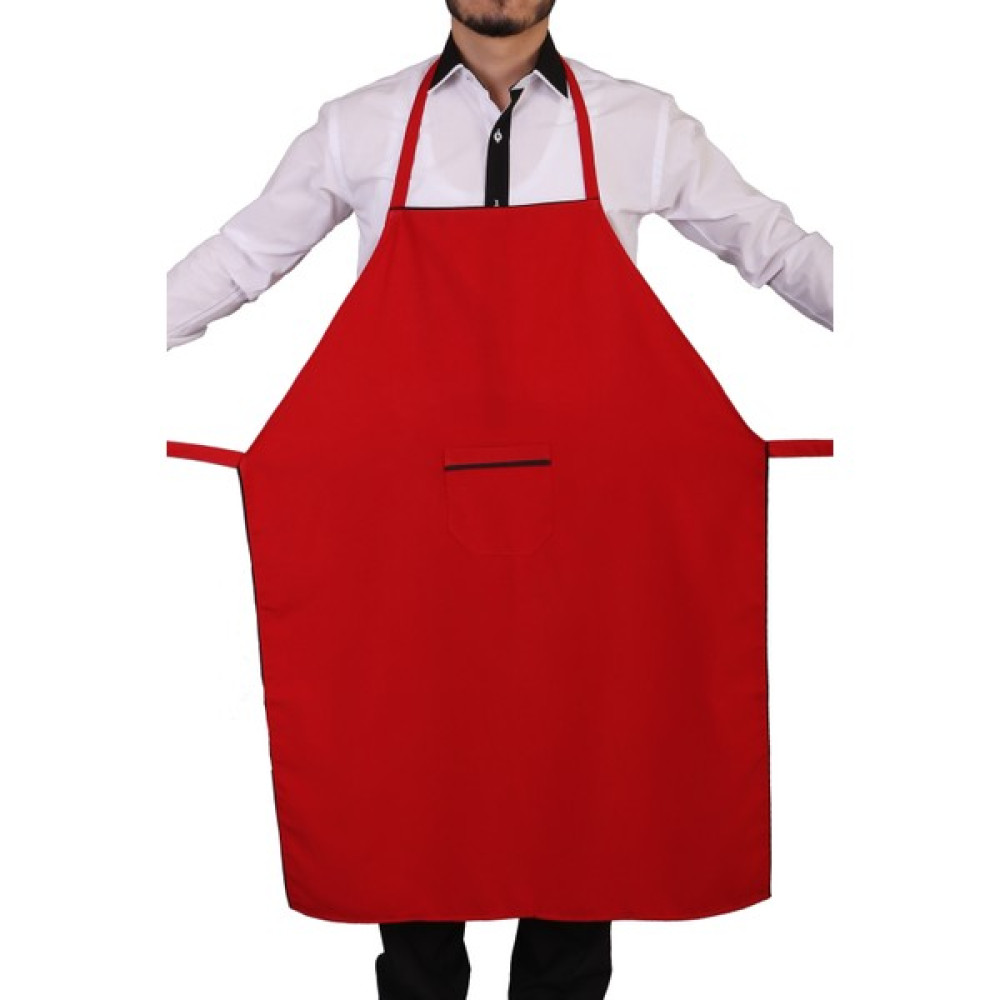 Yiğit İş Elbiseleri Boyundan Askılı Mutfak Önlüğü Restaurant, Aşçı - Standart - Kırmızı - Siyah Mutfak Önlüğü Fiyatı