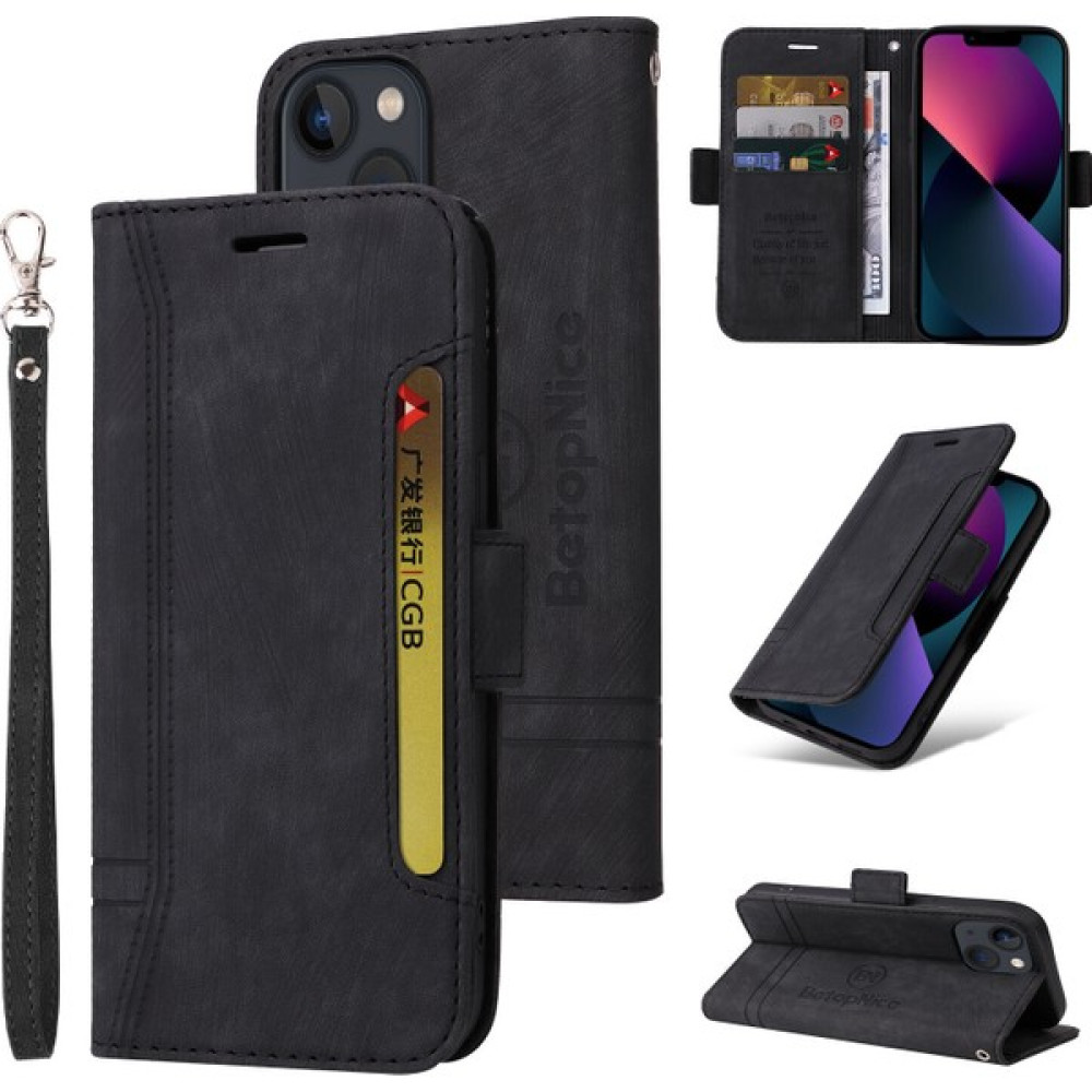Yihang Boutique Apple iPhone 15 Bilek Kayışlı Flip Cüzdan Telefon Kılıfı Pu Deri Kart Yuvası Kılıfı (Yurt Dışından) - Siyah Cep Telefonu Kılıfı Fiyatı