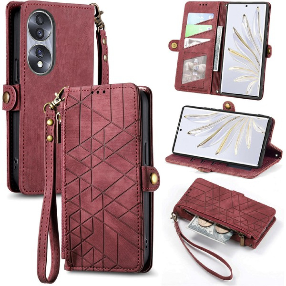 Yihang Boutique Honor 70 Cüzdan Kılıf Kelebek Kabartmalı Pu Deri Kickstand Kart Yuvaları Flip Folyo Kapak (Yurt Dışından) - Kırmızı Cep Telefonu Kılıfı Fiyatı