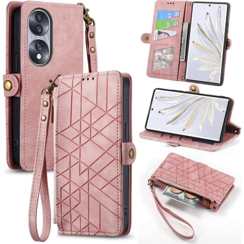 Yihang Boutique Honor 70 Cüzdan Kılıf Kelebek Kabartmalı Pu Deri Kickstand Kart Yuvaları Flip Folyo Kapak (Yurt Dışından) - Pembe Cep Telefonu Kılıfı Fiyatı