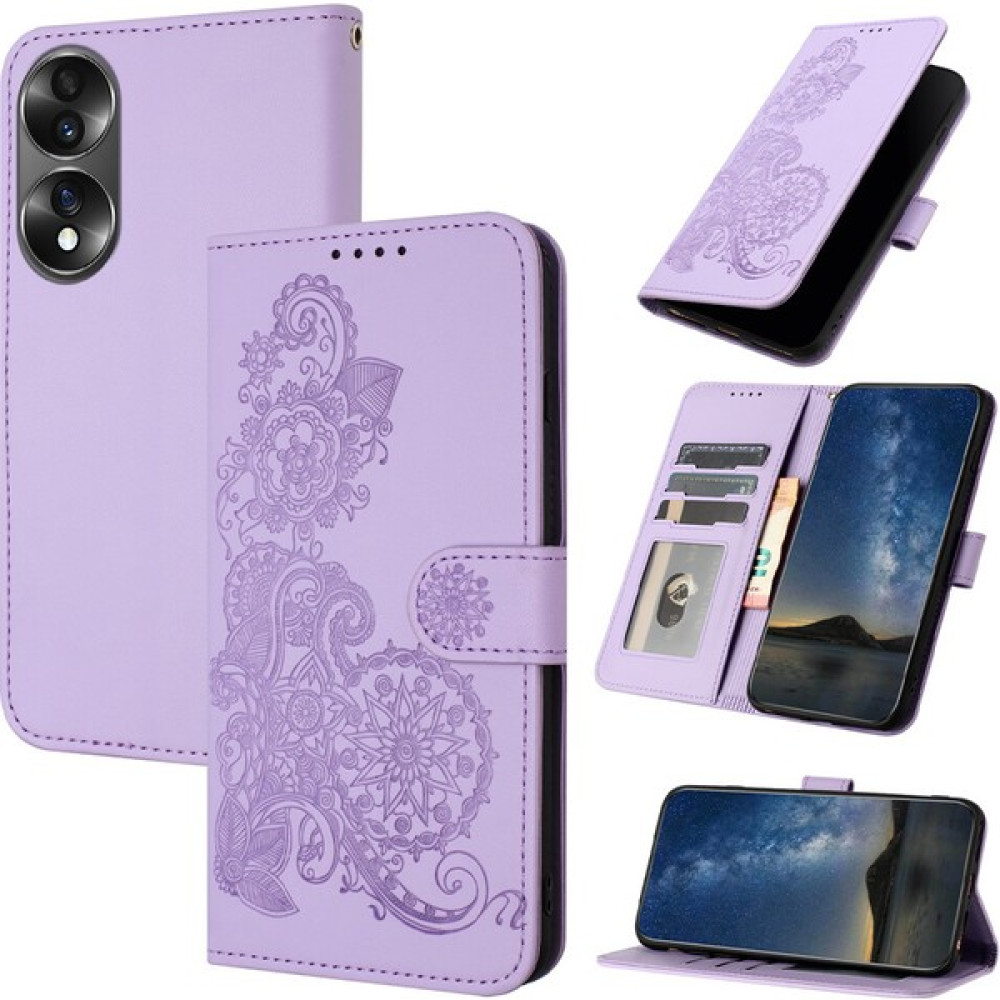Yihang Boutique Honor 70 Flip Deri Manyetik Koruyucu Cüzdan Bilek Kayışı Telefon Kılıfı (Yurt Dışından) - Mor Cep Telefonu Kılıfı Fiyatı