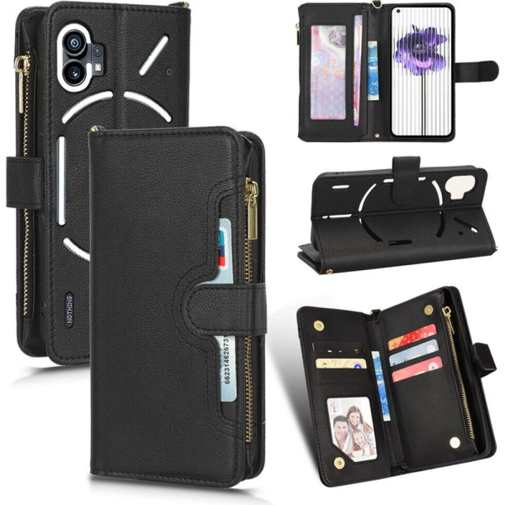 Yihang Boutique Nothing Phone 1 Cüzdan Uzun Ipli Moda Pu Deri Fermuarlı Kartlıklı Cüzdan Telefon Kılıfı (Yurt Dışından) - Siyah Cep Telefonu Kılıfı Fiyatı