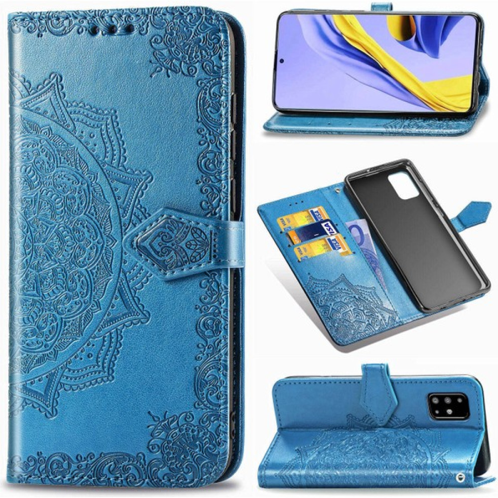 Yihang Boutique Samsung Galaxy A71 4g ile Uyumlu El Standı Fonksiyonlu Cüzdan Kabartmalı Pu Deri Kart Tutucu (Yurt Dışından) - Mavi Cep Telefonu Kılıfı Fiyatı