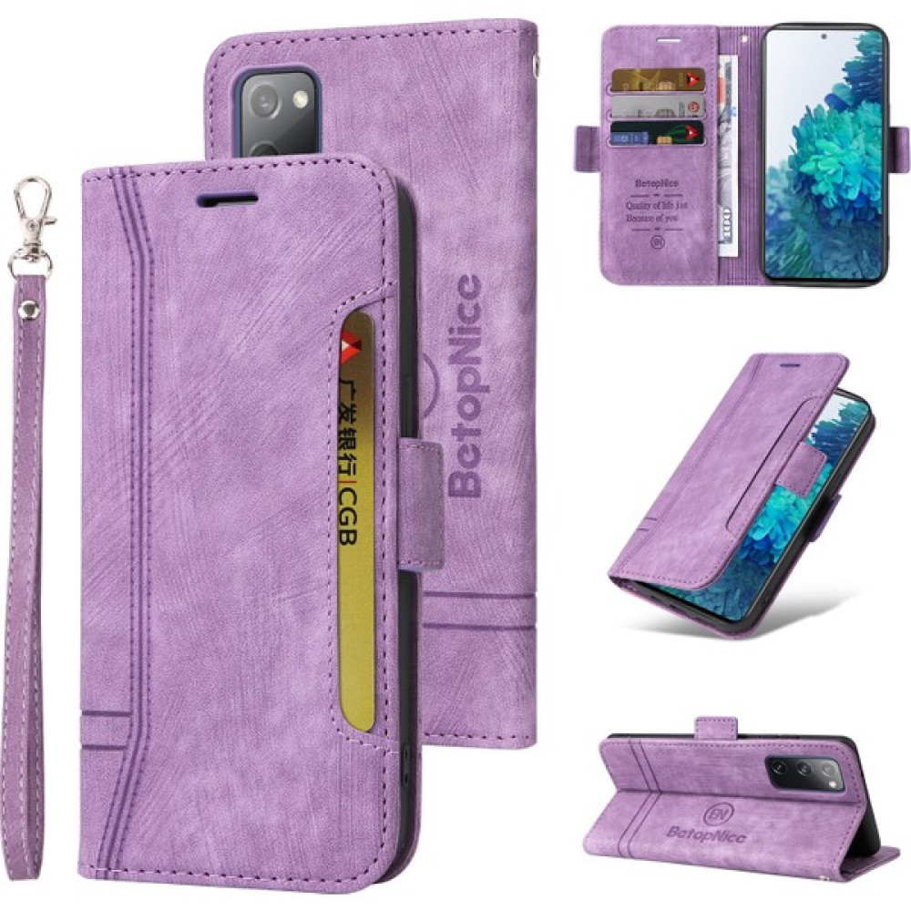 Yihang Boutique Samsung Galaxy S20 Fe Bilek Kayışlı Flip Cüzdan Telefon Kılıfı Pu Deri Kart Yuvası Kılıfı (Yurt Dışından) - Mor Cep Telefonu Kılıfı Fiyatı