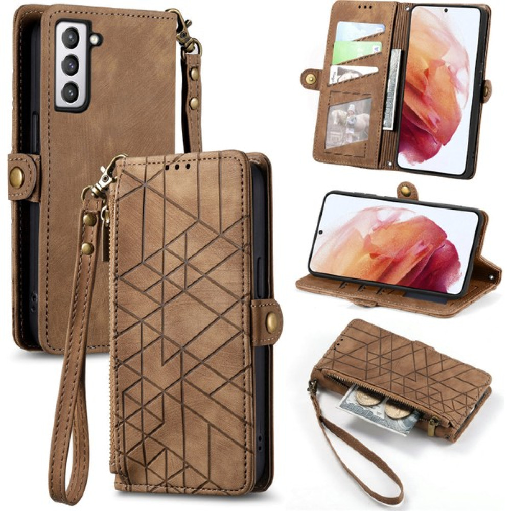 Yihang Boutique Samsung Galaxy S21 Fe Cüzdan Kılıf Kelebek Kabartmalı Pu Deri Kickstand Kart Yuvaları Flip Folyo Kapak (Yurt Dışından) - Kahverengi Cep Telefonu Kılıfı Fiyatı