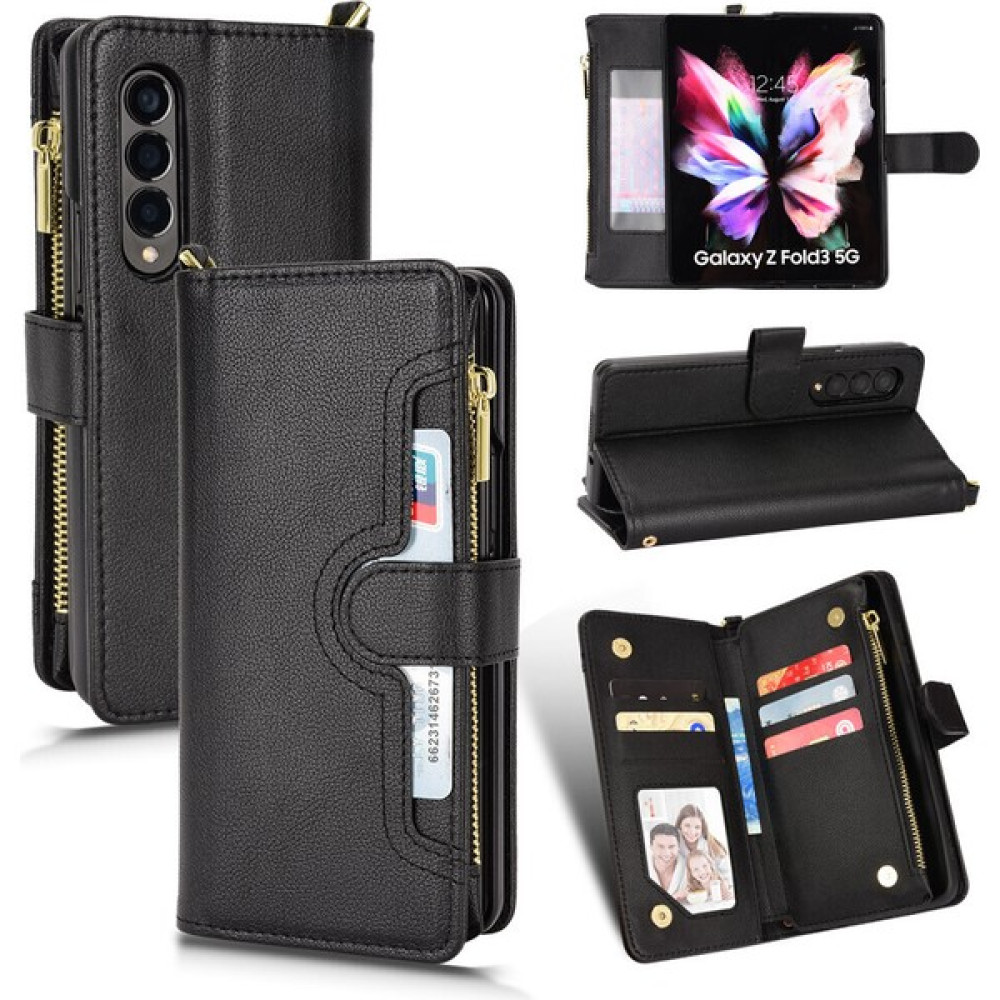 Yihang Boutique Samsung Galaxy Z Fold 3 Cüzdan Uzun Ipli Moda Pu Deri Fermuarlı Kartlıklı Cüzdan Telefon Kılıfı (Yurt Dışından) - Siyah Cep Telefonu Kılıfı Fiyatı