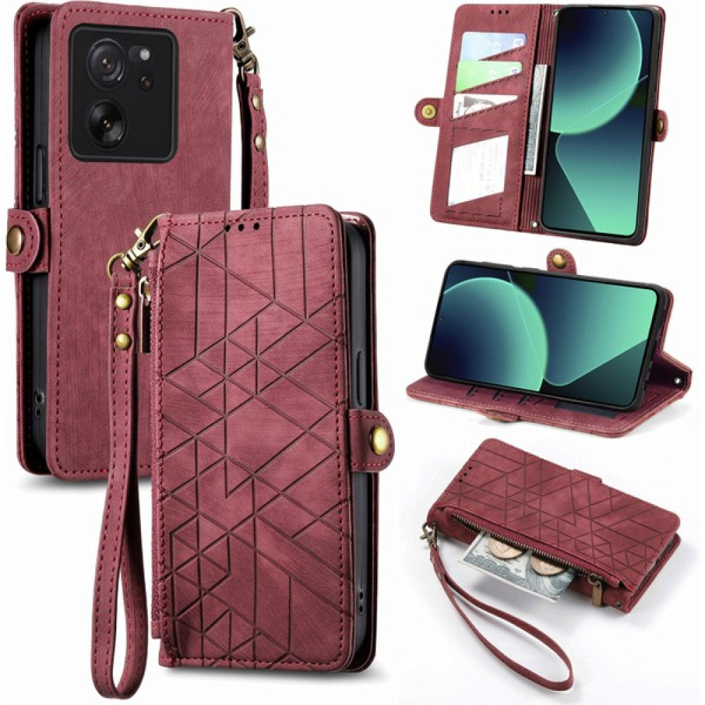 Yihang Boutique Xiaomi 13T/13T Pro Cüzdan Kılıf Kelebek Kabartmalı Pu Deri Kickstand Kart Yuvaları Flip Folyo Kapak (Yurt Dışından) - Kırmızı Cep Telefonu Kılıfı Fiyatı