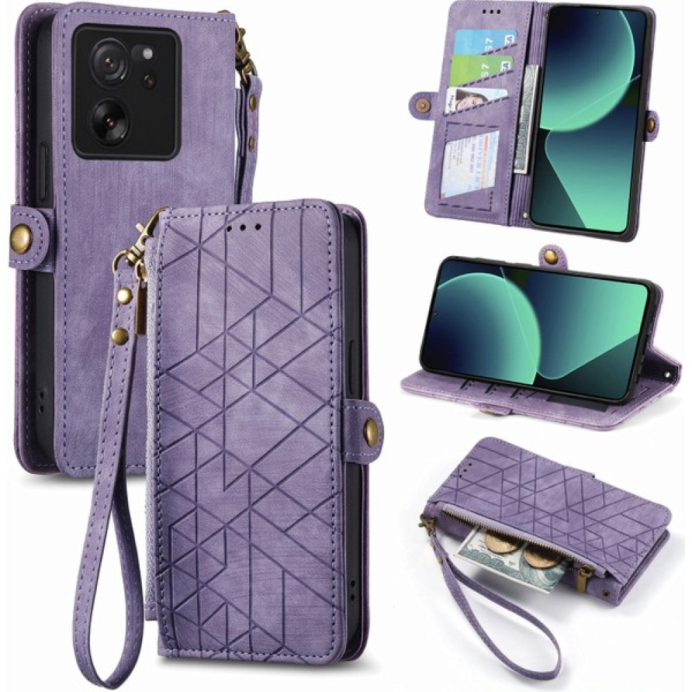 Yihang Boutique Xiaomi 13T/13T Pro Cüzdan Kılıf Kelebek Kabartmalı Pu Deri Kickstand Kart Yuvaları Flip Folyo Kapak (Yurt Dışından) - Mor - Xiaomi 13T Cep Telefonu Kılıfı Fiyatı