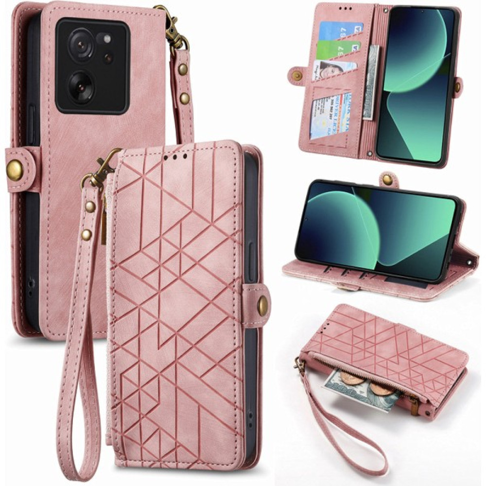 Yihang Boutique Xiaomi 13T/13T Pro Cüzdan Kılıf Kelebek Kabartmalı Pu Deri Kickstand Kart Yuvaları Flip Folyo Kapak (Yurt Dışından) - Pembe Cep Telefonu Kılıfı Fiyatı