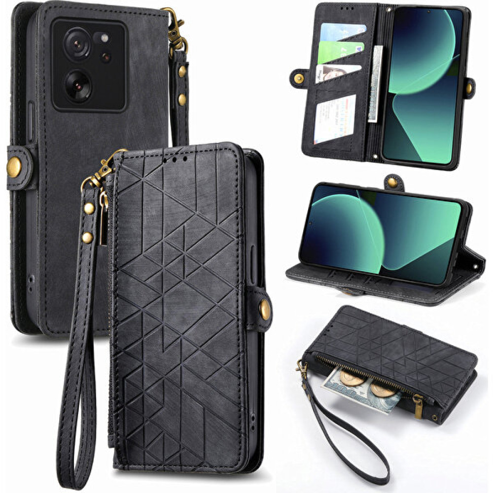 Yihang Boutique Xiaomi 13T/13T Pro Cüzdan Kılıf Kelebek Kabartmalı Pu Deri Kickstand Kart Yuvaları Flip Folyo Kapak (Yurt Dışından) - Siyah Cep Telefonu Kılıfı Fiyatı