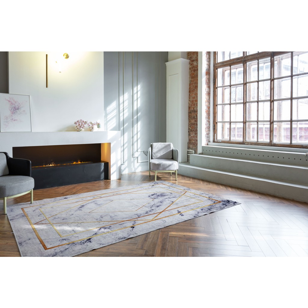 Yıkanabilir Klasik Desenli Kaymaz Taban Dijital Baskı Halı - 100 x 200 cm - Antik Gold Salon Halısı Fiyatı