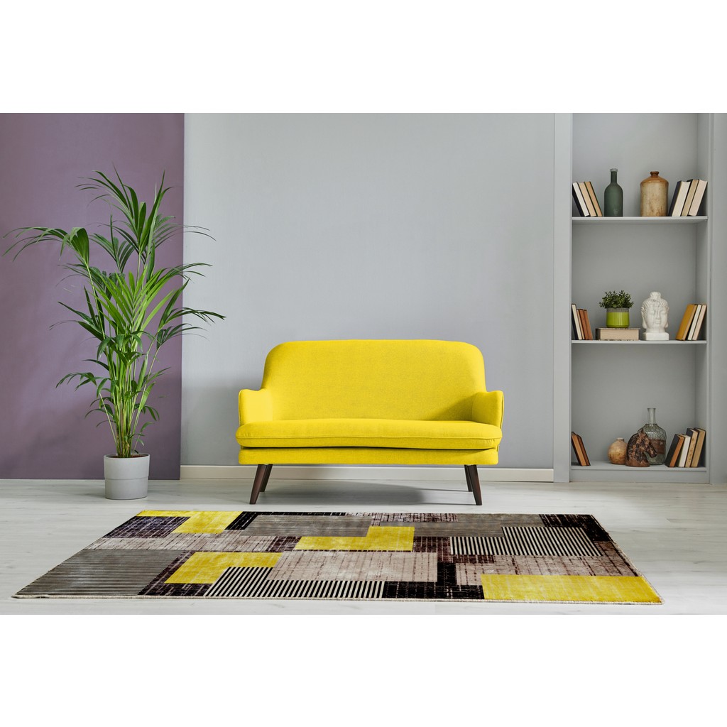 Yıkanabilir Modern Desenli Kaymaz Taban Dijital Baskı Halı - 100 x 200 cm - Bej - Sarı - Bordo Salon Halısı Fiyatı