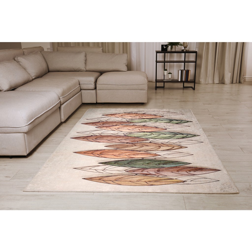 Yıkanabilir Yapraklı Desenli Kaymaz Taban Dijital Baskı Halı - 160 x 230 cm - Antrasit - Kahverengi Salon Halısı Fiyatı