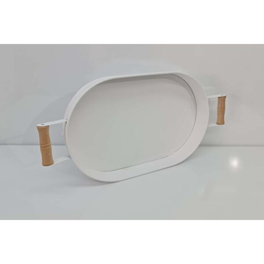 Yıldıray Metal Ahşap Kulplu Kalın Galveniz Metal Yapım Oval Tepsi 36 cm Beyaz Servis Tepsisi Fiyatı